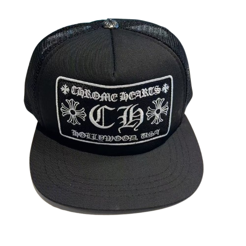 CHROME HEARTS BLACK TRUCKER CAP