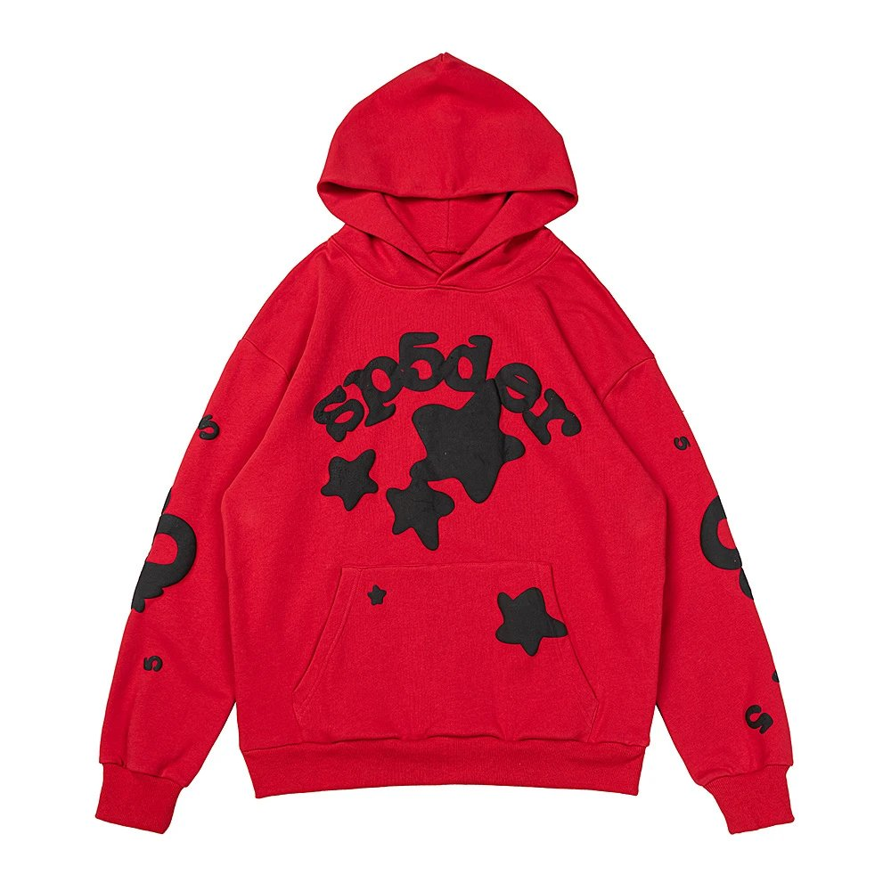 SP5DER BLACK ON RED HOODIE