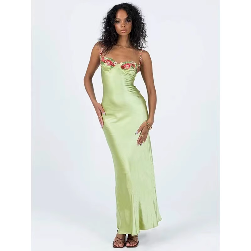 PRINCESS POLLY LONG SILK GREEN DRESS