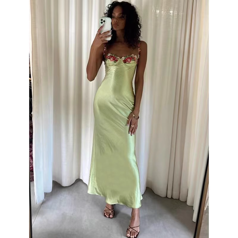 PRINCESS POLLY LONG SILK GREEN DRESS