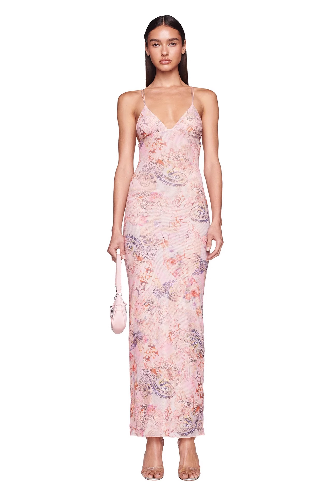 IAMGIA VNECK SUSPENDER DRESS PINK PATTERENED