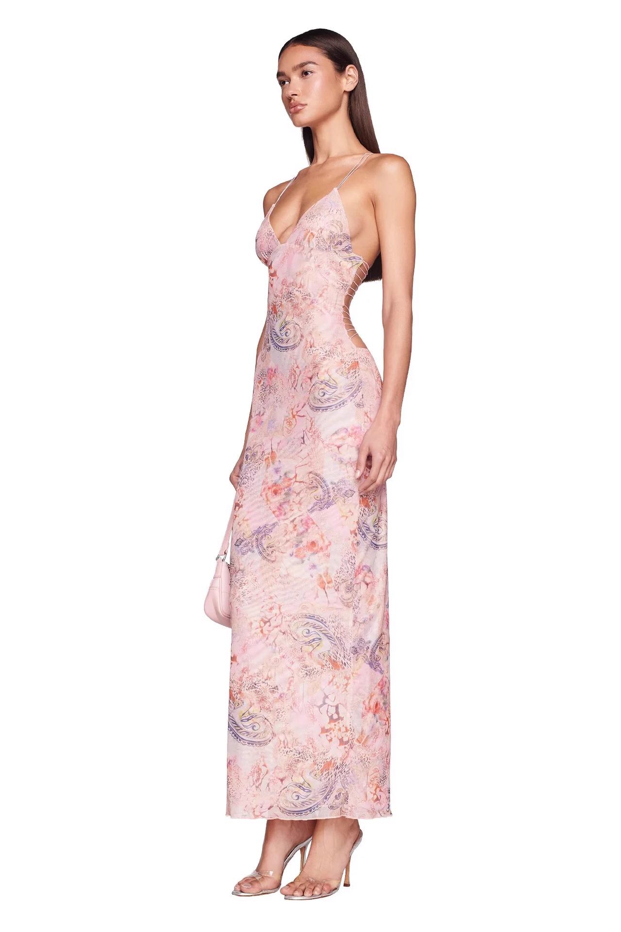 IAMGIA VNECK SUSPENDER DRESS PINK PATTERENED