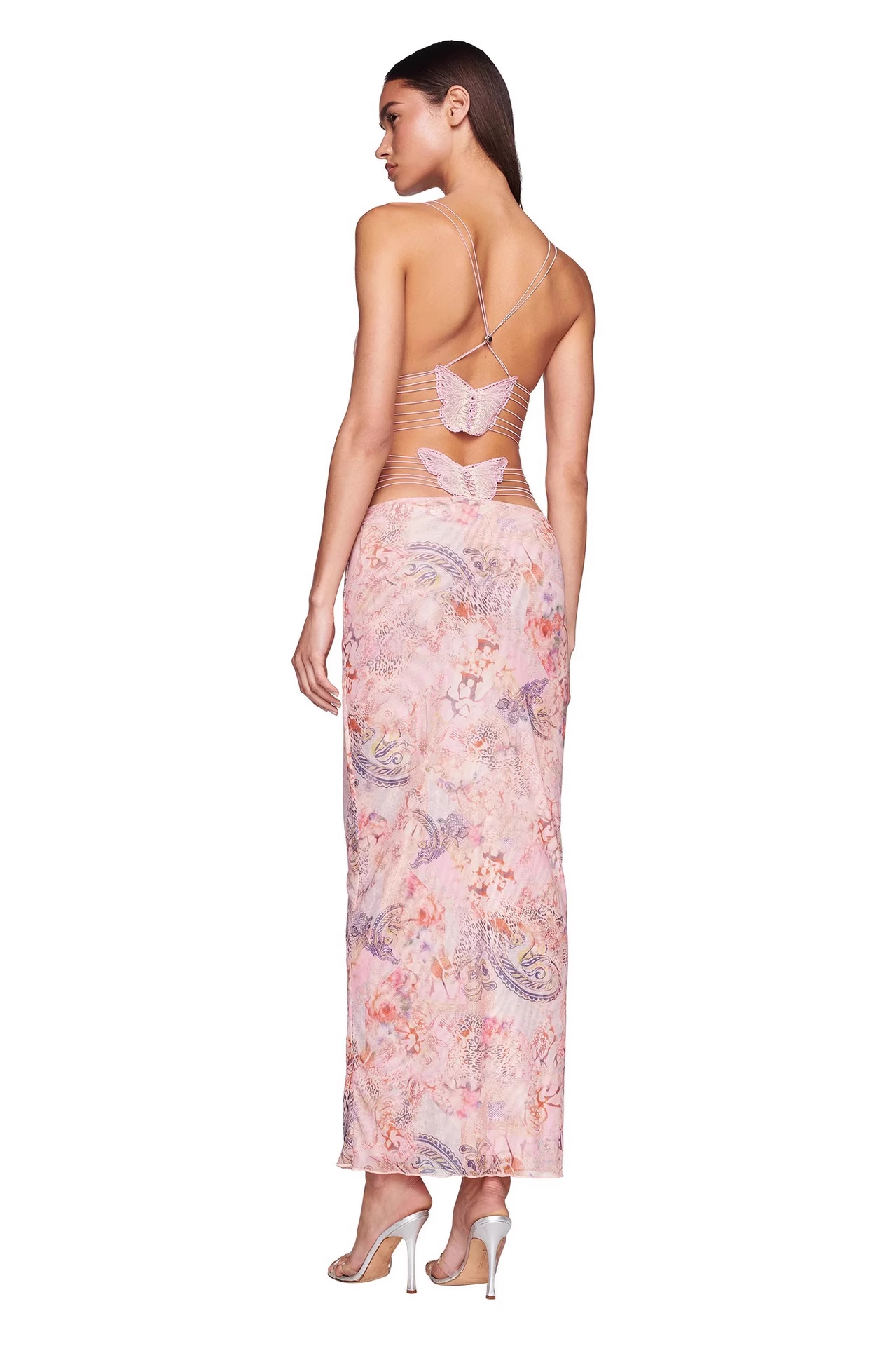 IAMGIA VNECK SUSPENDER DRESS PINK PATTERENED