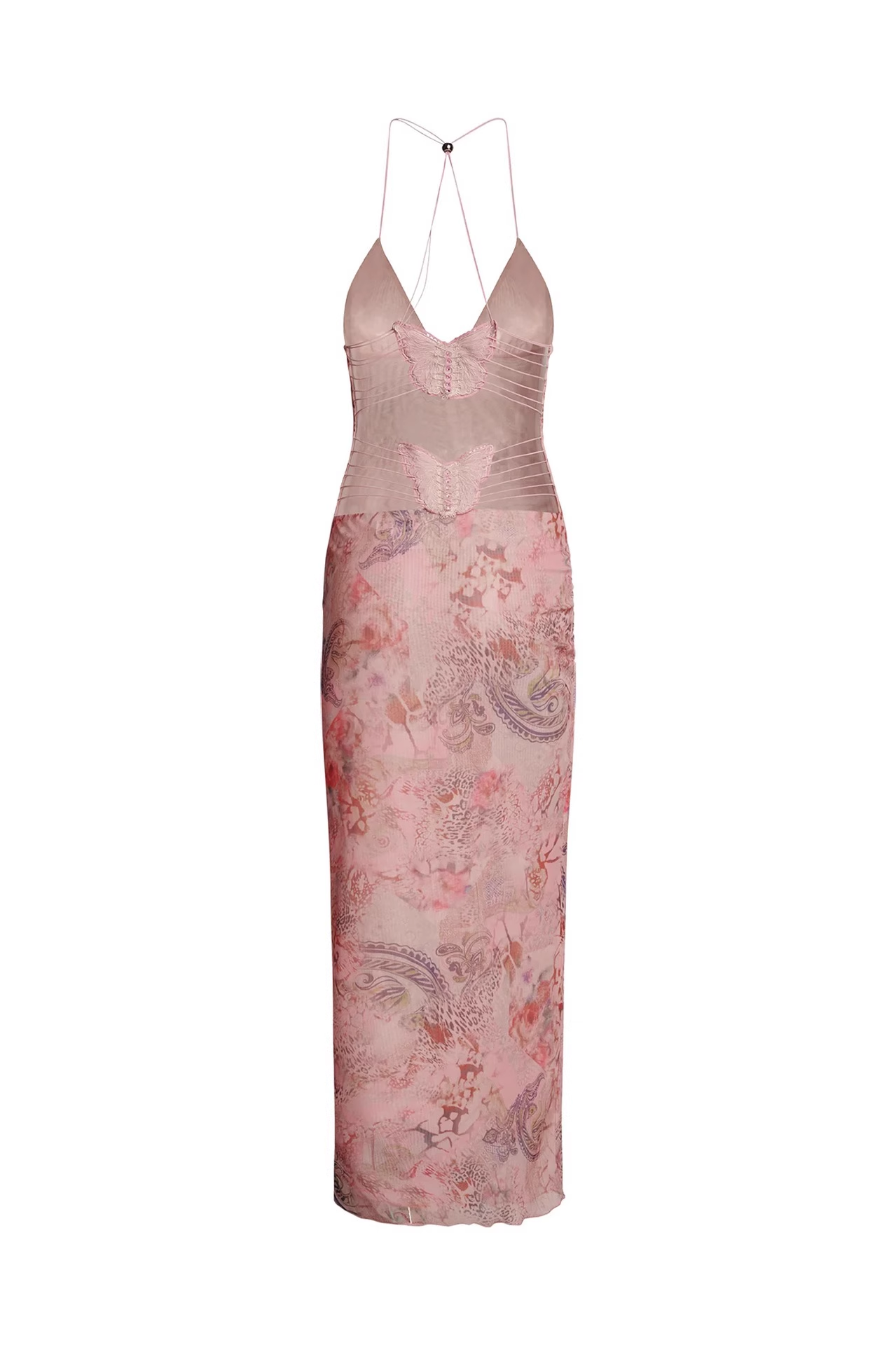 IAMGIA VNECK SUSPENDER DRESS PINK PATTERENED