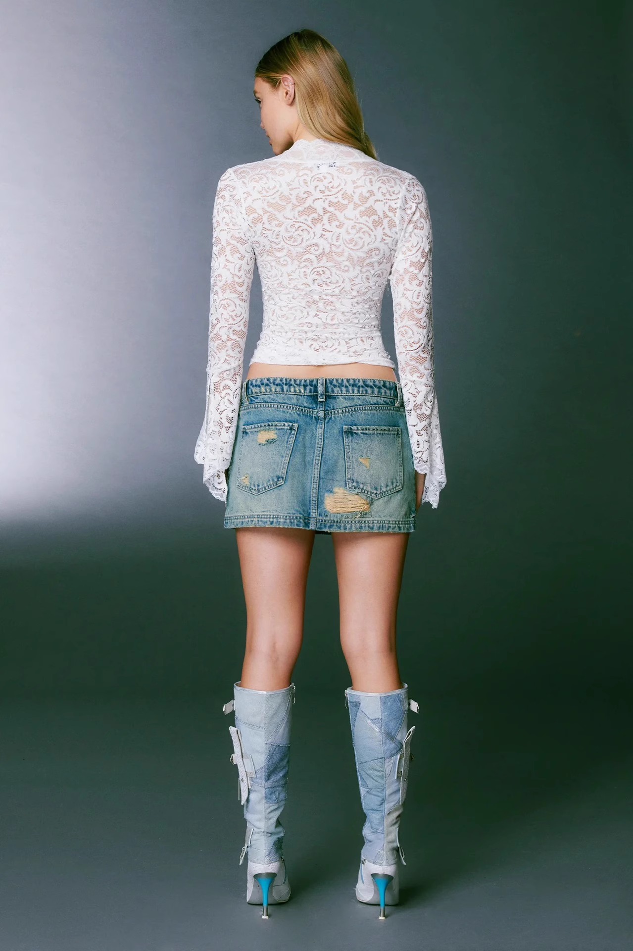 IAMGIA White Floral Lace V-Neck Blouse with Bell Sleeves