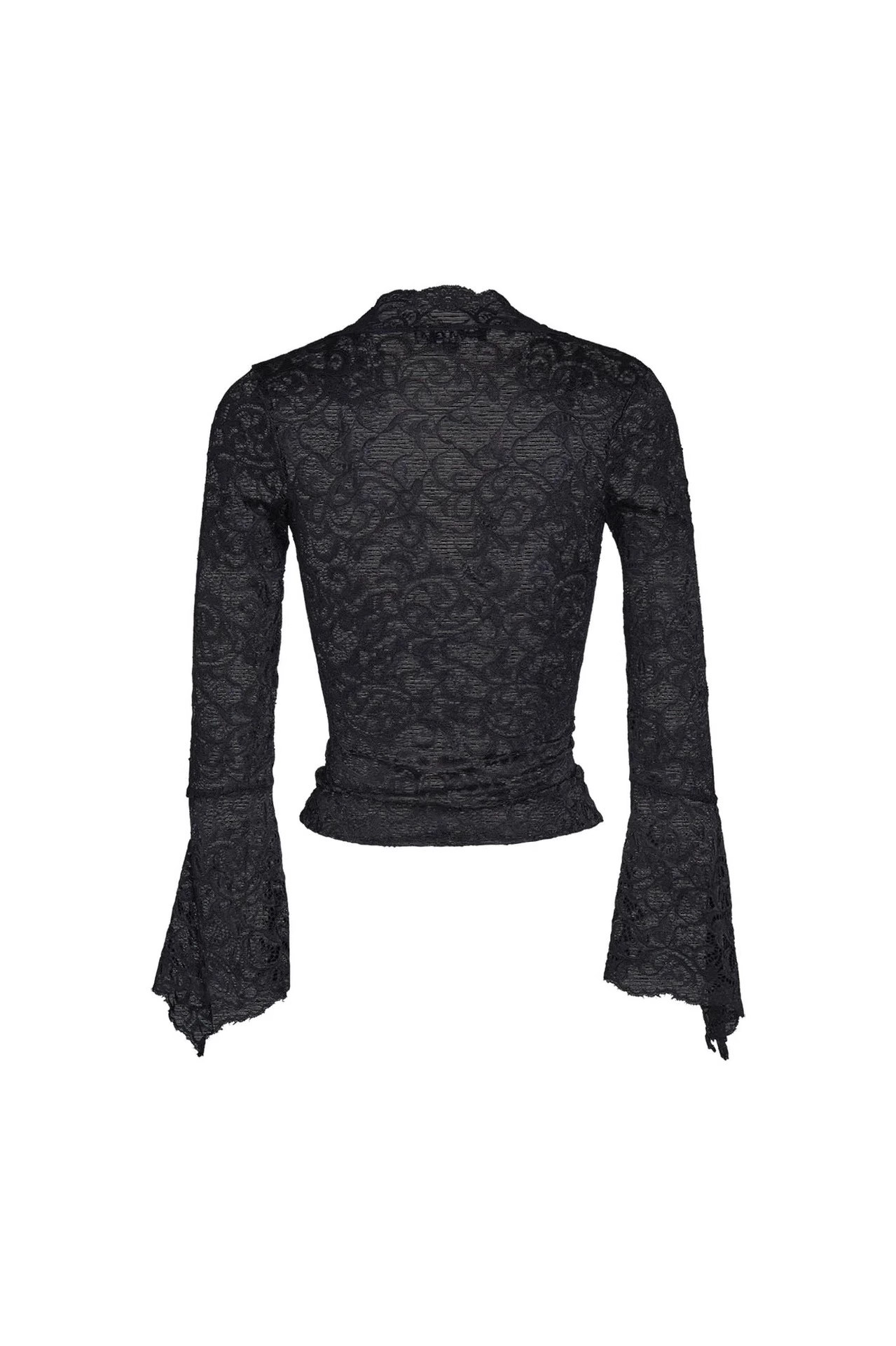 IAMGIA Black Floral Lace V-Neck Blouse with Bell Sleeves