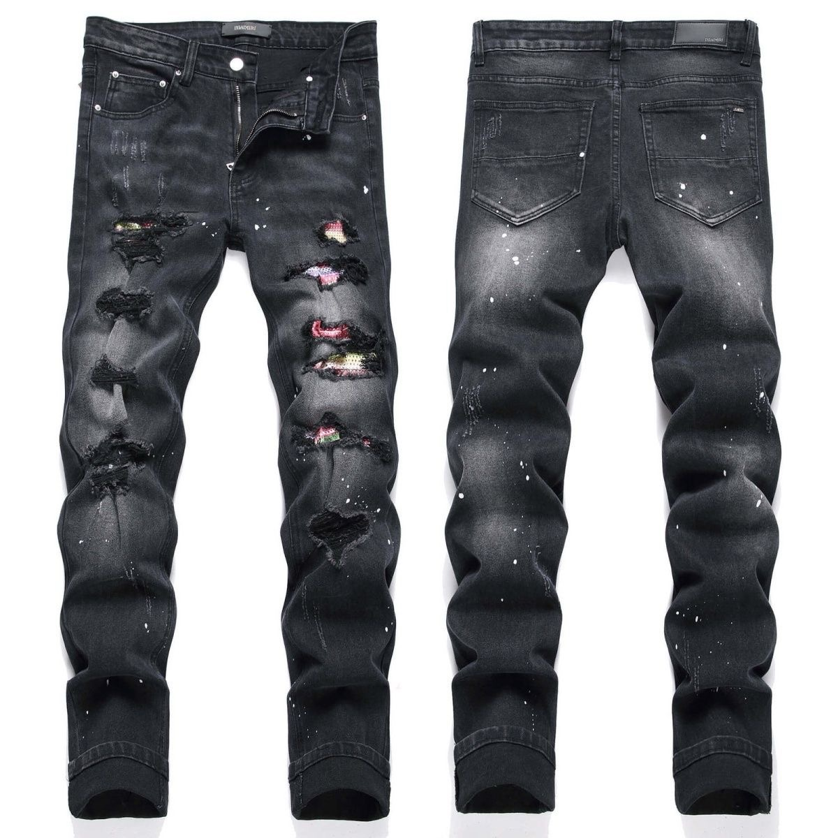 AMIRI BLACK PAINT DRIP RIPPED JEANS