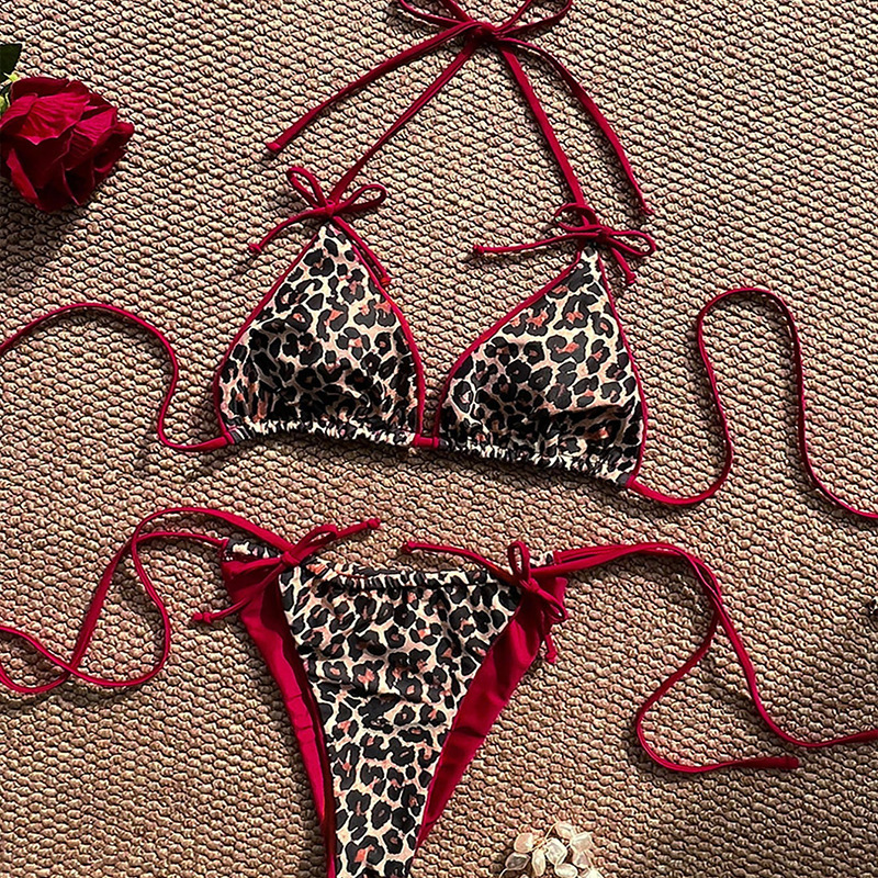 COUGAR PRINT RED INLINE BIKINI SET