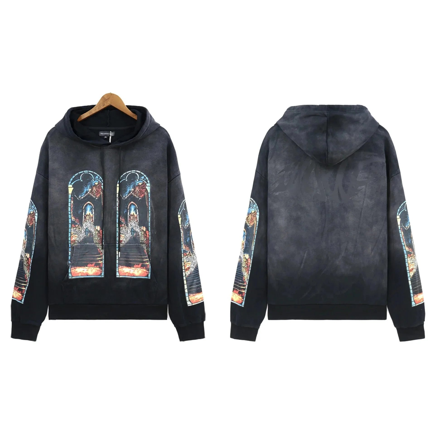 WDW WASHED DIAMOND CRUSTED HOODIE BLACK