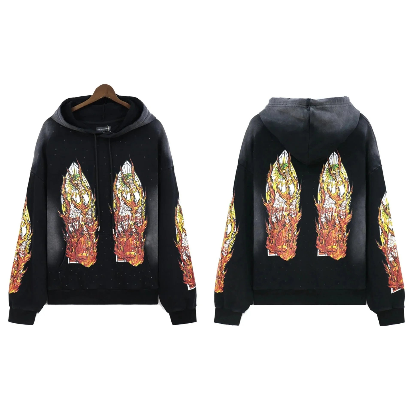 WDW WASHED DIAMOND CRUSTED HOODIE BLACK