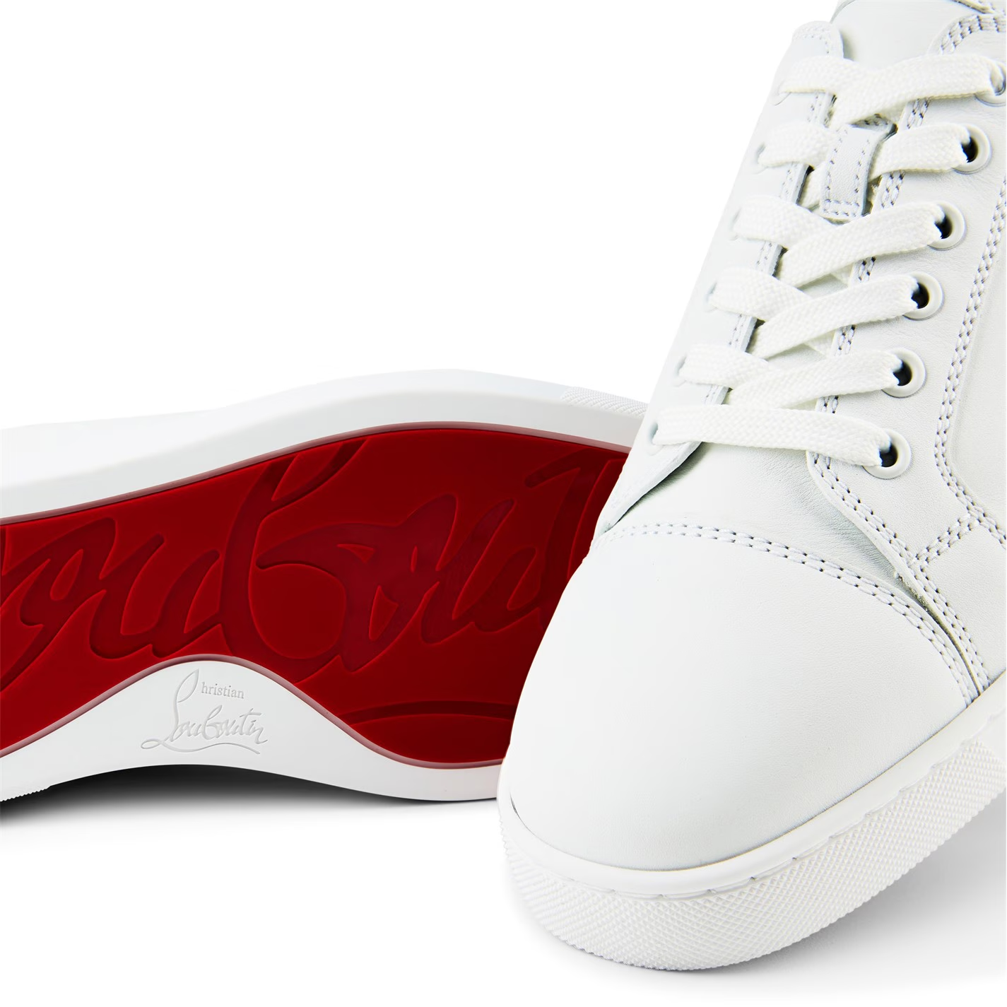 LOUBOUTIN WHITE LEATHER SNEAKERS REDBOTTOMS