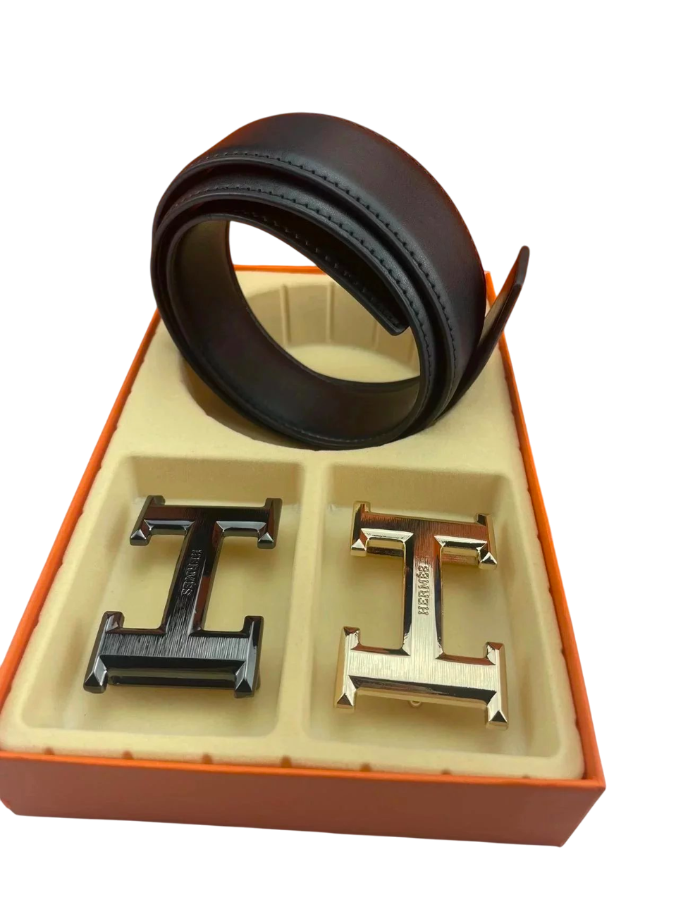 HERMES BLACK BELT WITH BLACK AND GOLD BUCKLE