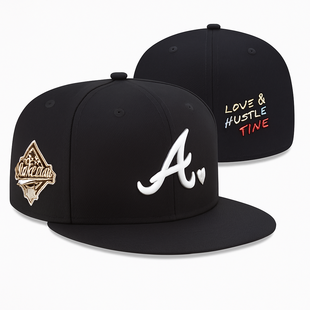 A BLACK FITTED CAP