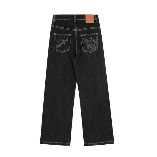 BLACK DENIM BROKEN PLANET JEANS