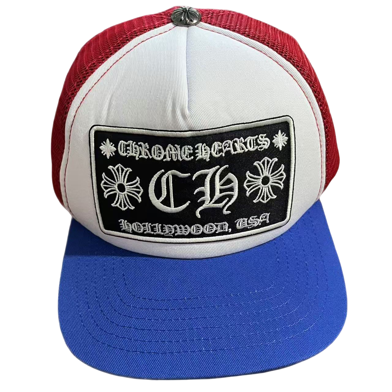 CHROME HEARTS RED/BLUE TRUCKER CAP