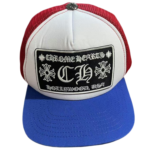 CHROME HEARTS RED/BLUE TRUCKER CAP