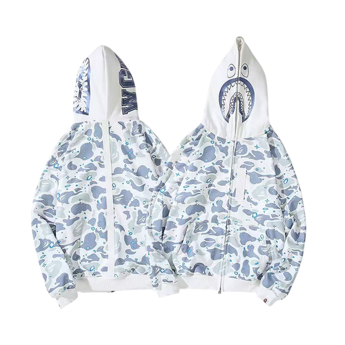 BAPE Space Camo Shark Full Zip Double Hoodie White Multi color
