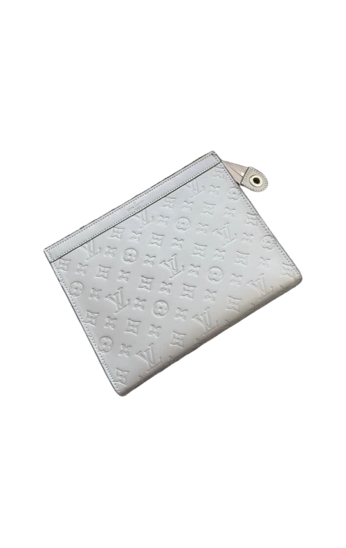 LV White Embossed Monogram Pouch