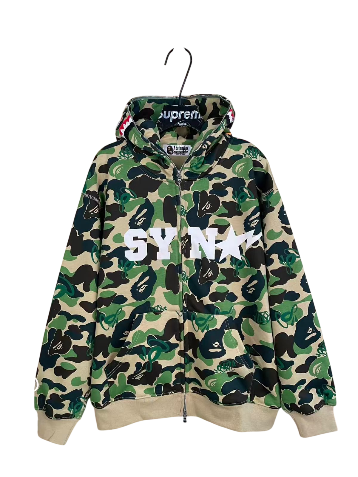 BAPE x Spotify x SYNA World Camo Shark Full Zip Green Hoodie