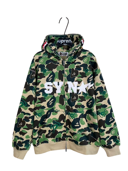 BAPE x Spotify x SYNA World Camo Shark Full Zip Green Hoodie