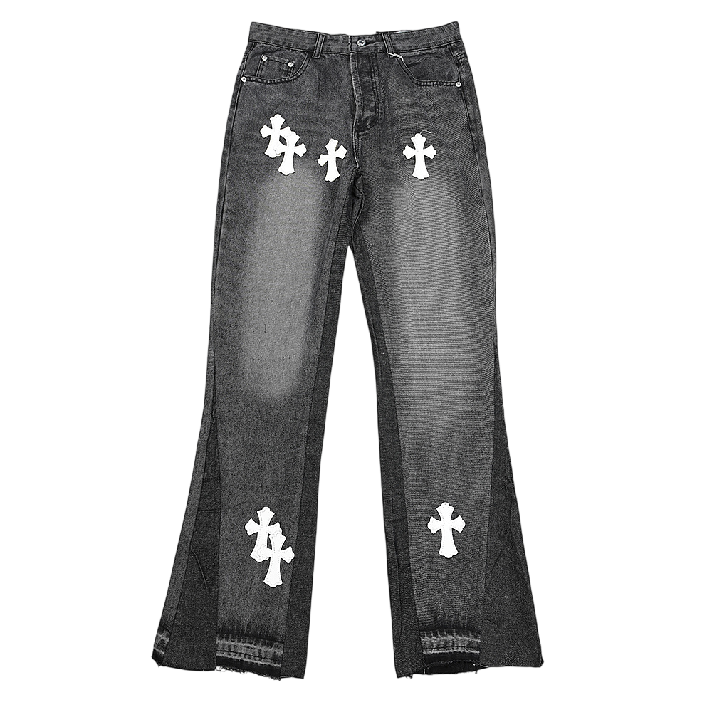 CHROME HEARTS JEANS GRAY WHITE CROSS