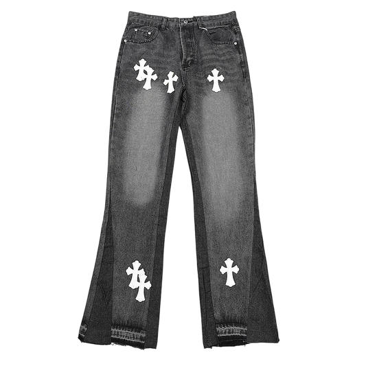 CHROME HEARTS JEANS GRAY WHITE CROSS