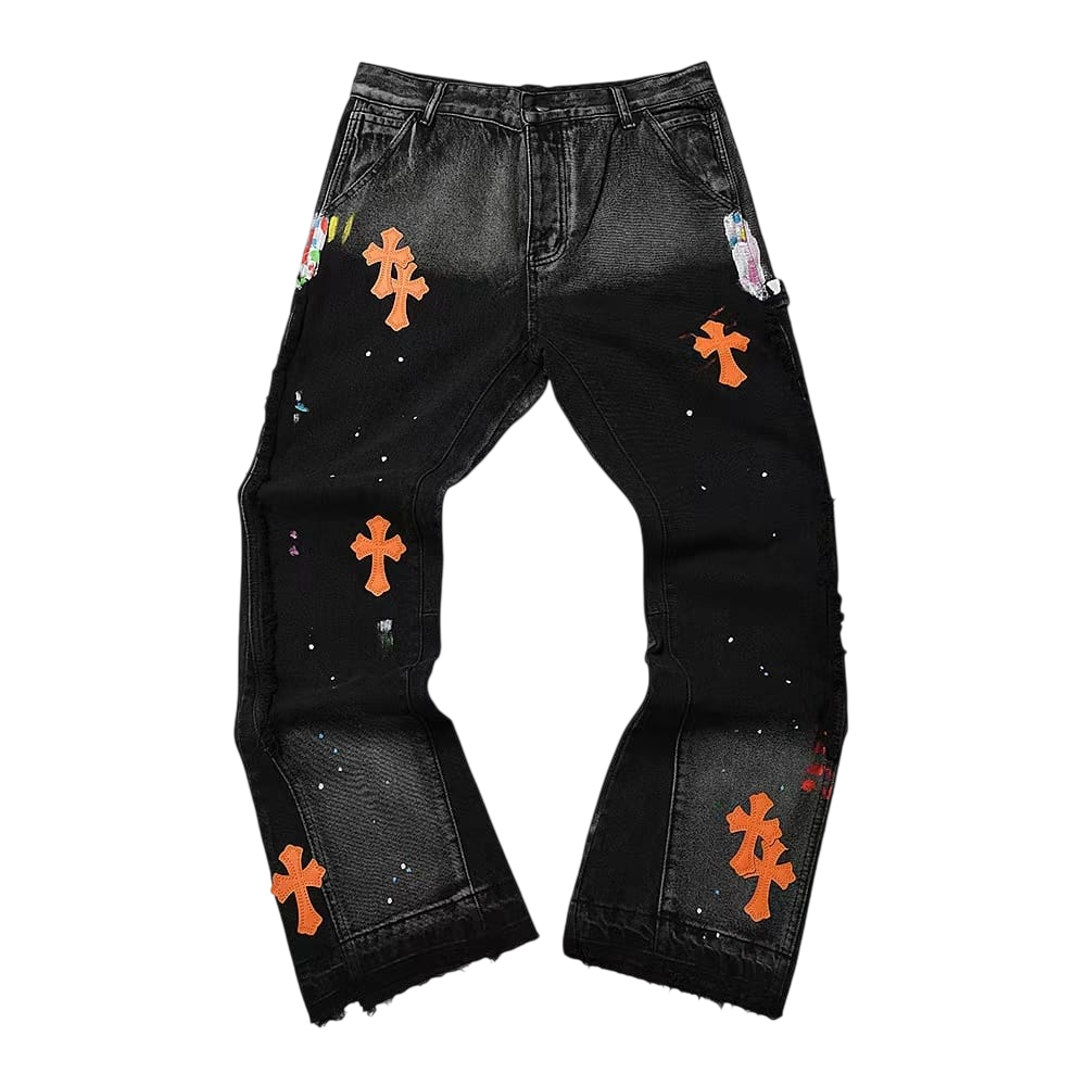 CHROME HEARTS JEANS BLACK WASHED RED CROSS
