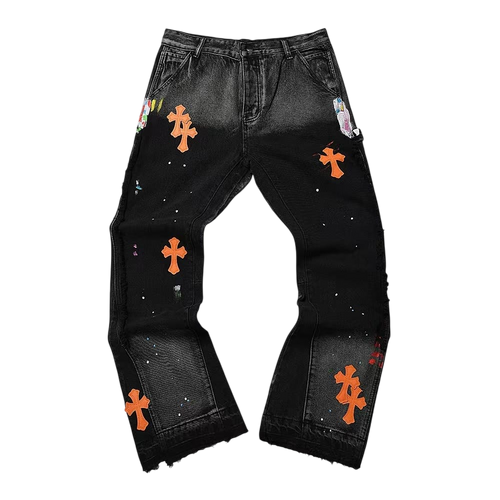 CHROME HEARTS JEANS BLACK WASHED RED CROSS