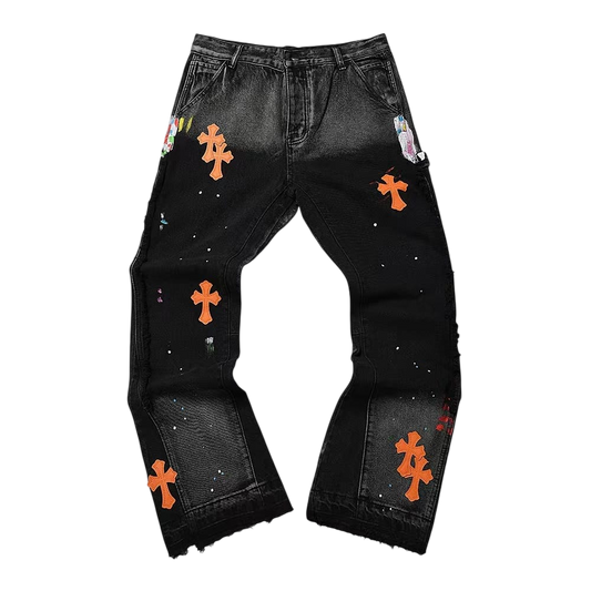 CHROME HEARTS JEANS BLACK WASHED RED CROSS
