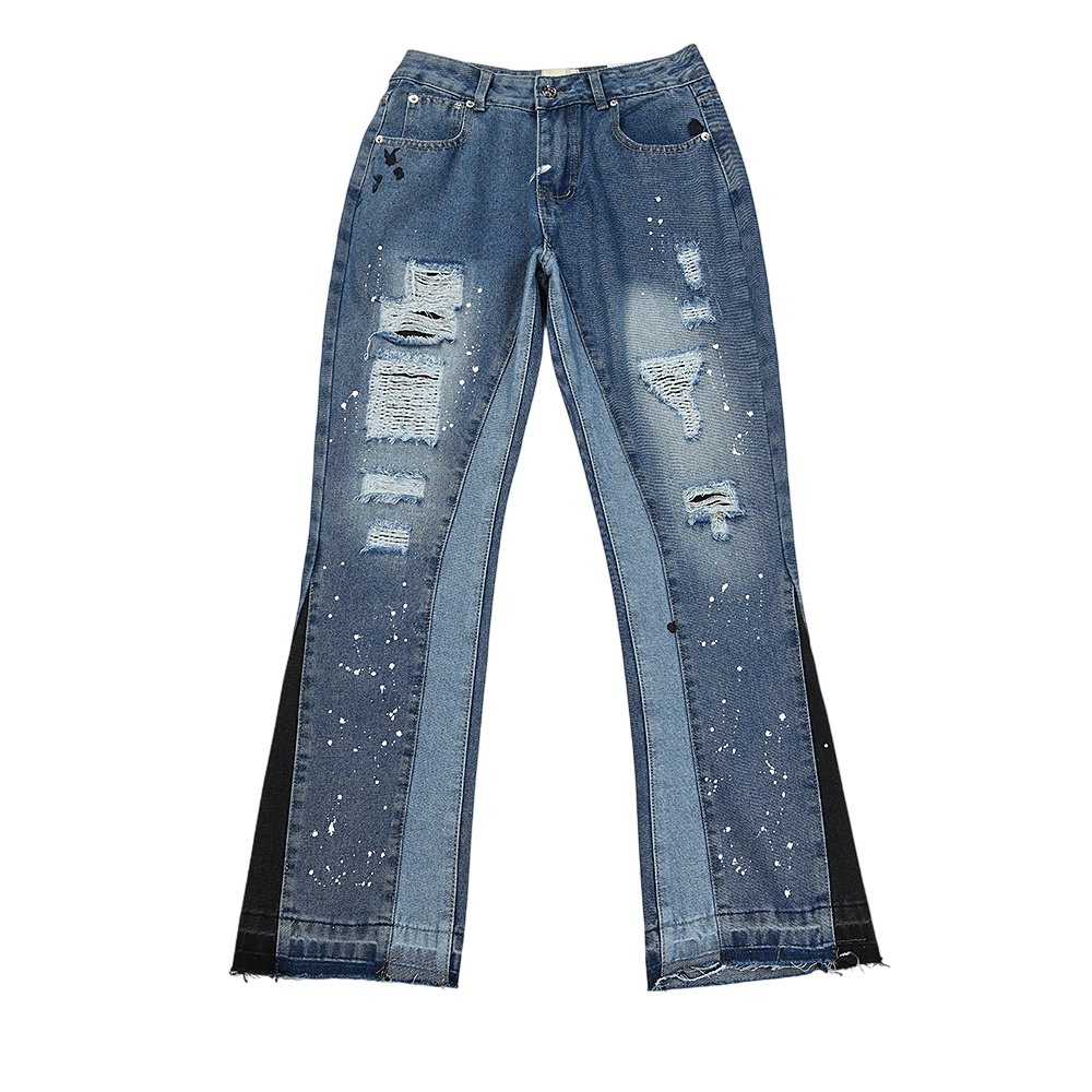 GALLERY DEPT. JEANS BLUE RIPPED PAINT SPLATTER