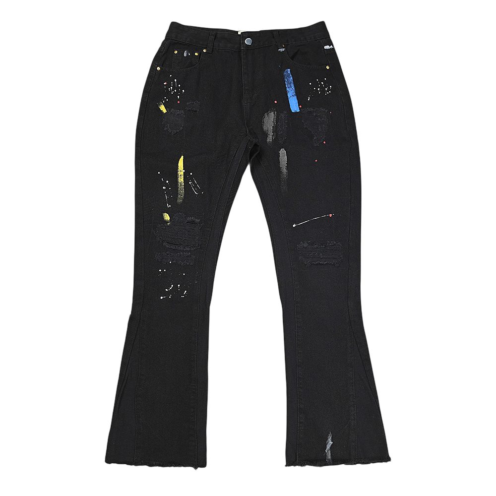 GALLERY DEPT. JEANS BLACK FLARRED RUGGED RAINBOW