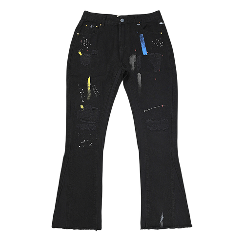 GALLERY DEPT. JEANS BLACK FLARRED RUGGED RAINBOW
