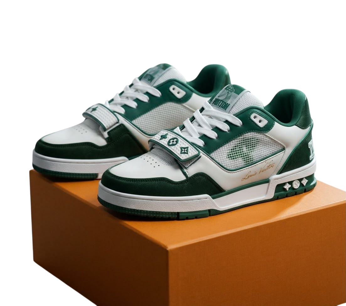 LV TRAINER MONOGRAM DENIM WHITE & GREEN