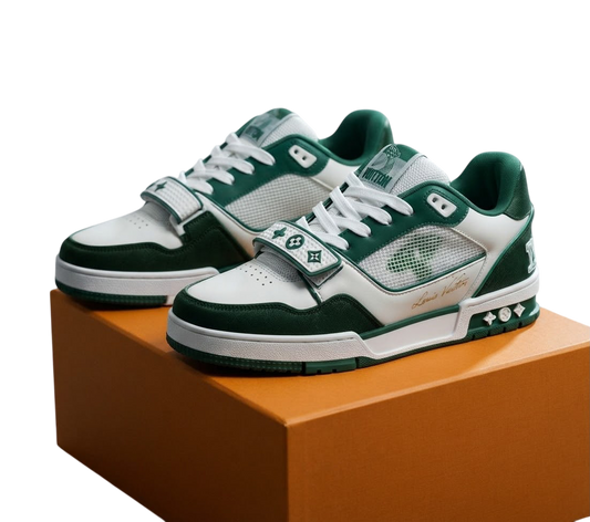 LV TRAINER MONOGRAM DENIM WHITE & GREEN