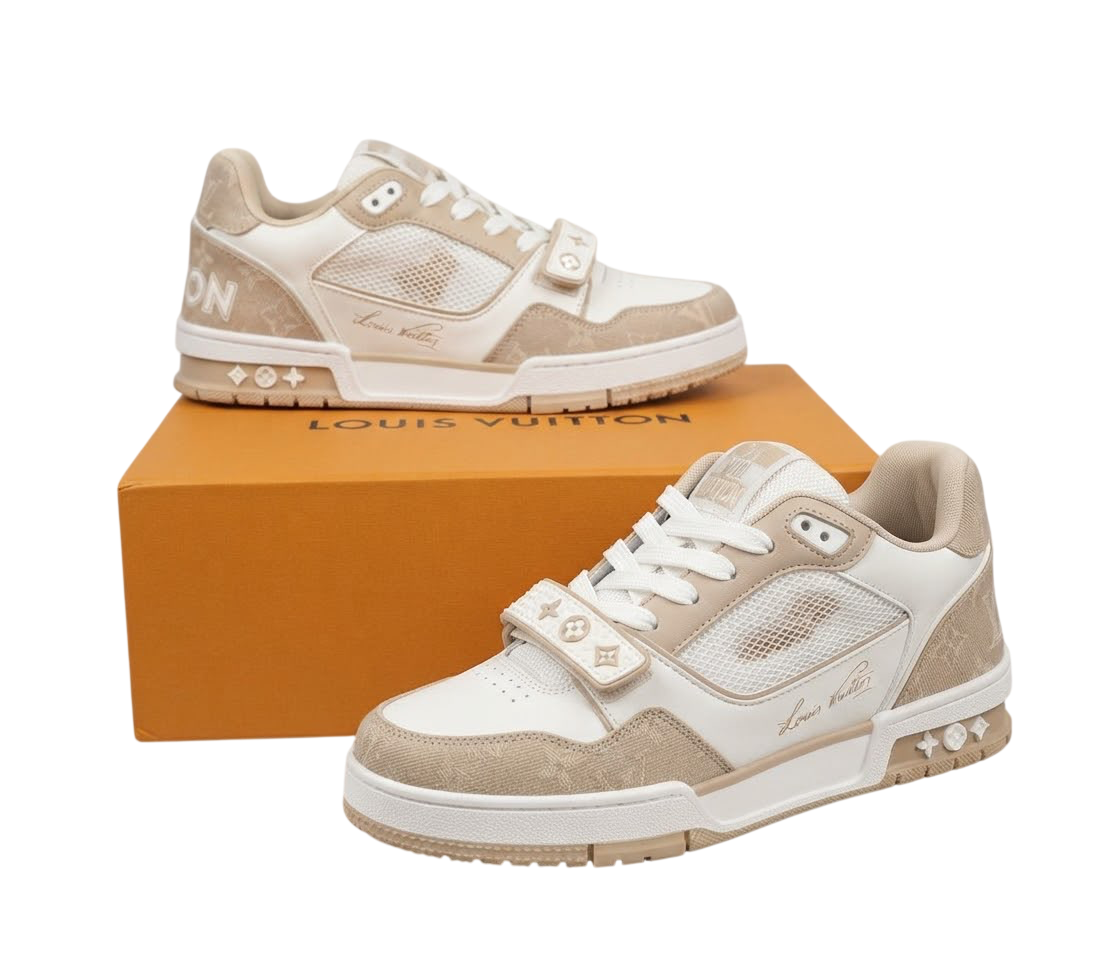LV TRAINER MONOGRAM DENIM WHITE & KHAKI