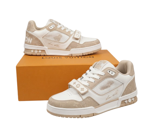 LV TRAINER MONOGRAM DENIM WHITE & KHAKI