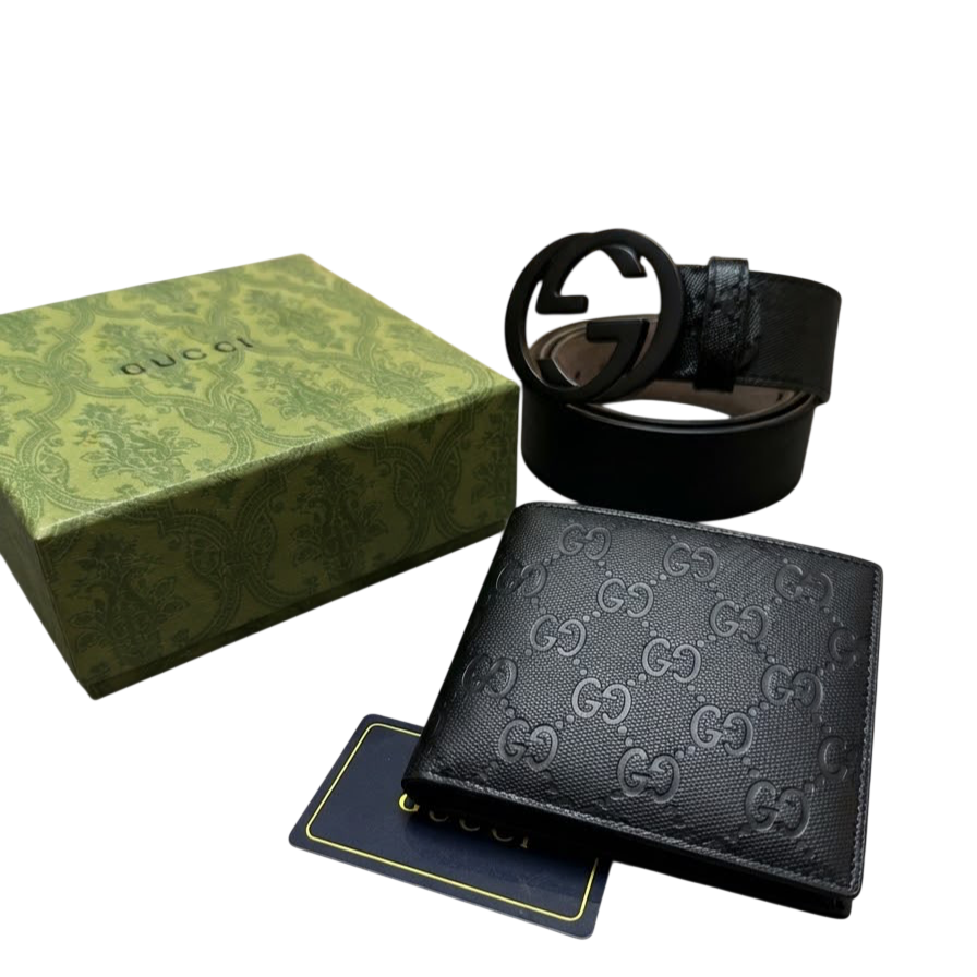 GUCCI LEATHER BELT X WALLET BUNDLE