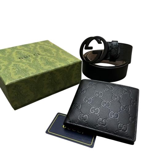 GUCCI LEATHER BELT X WALLET BUNDLE