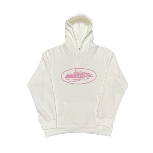 CORTEIZ PINK LOGO WHITE HOODIE