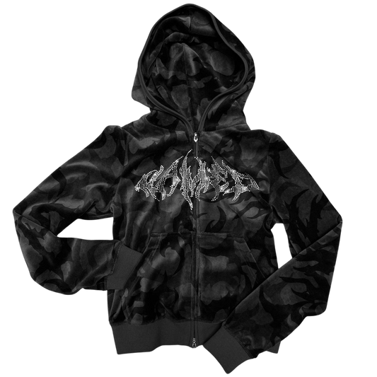 Y2K PATTERENED DIAMOND BLACK ZIP UP