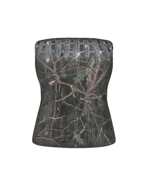 Y2K GRAY PATTERNED DIAMOND TUBE TOP