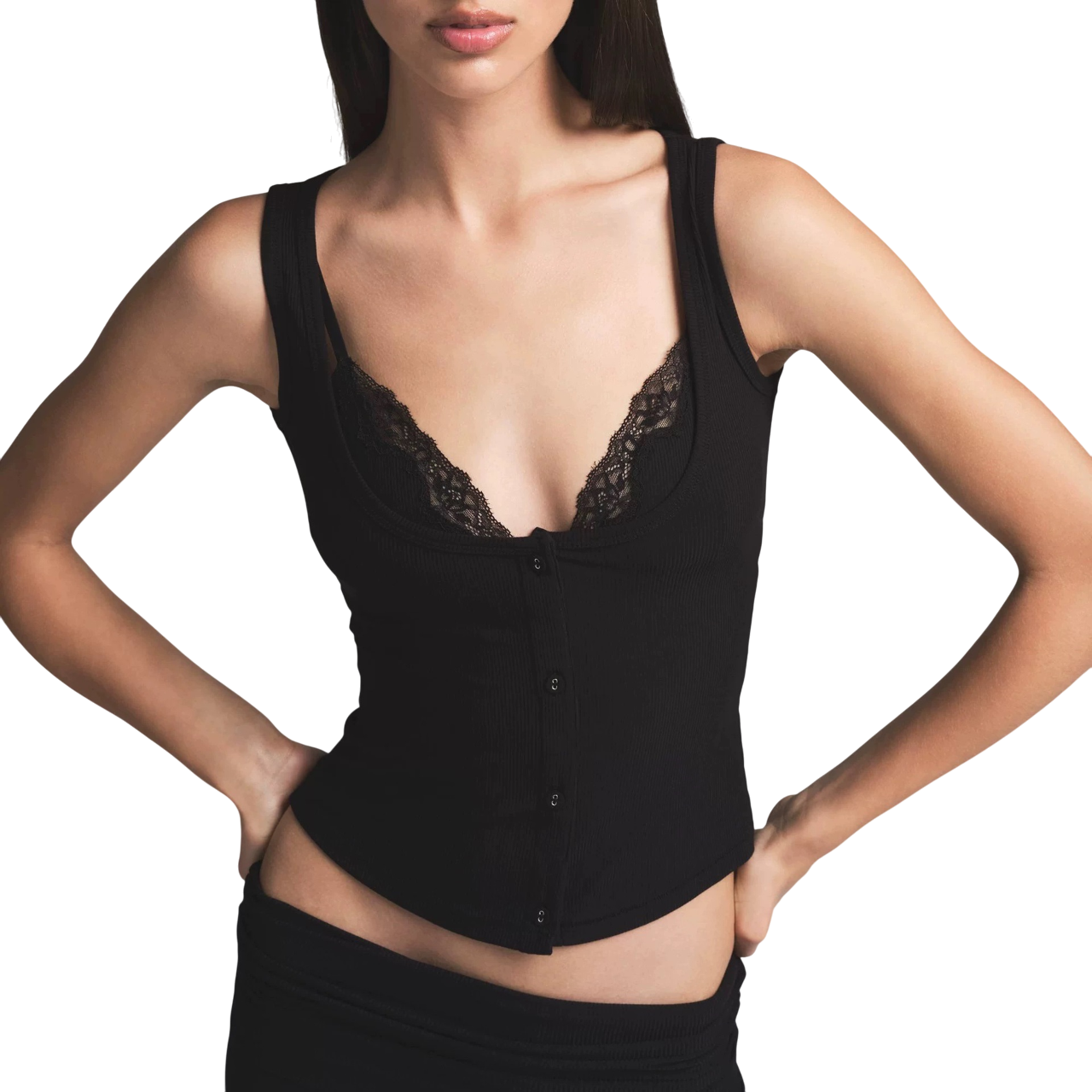 SKIMS LACE PANNELED VEST TOP BLACK