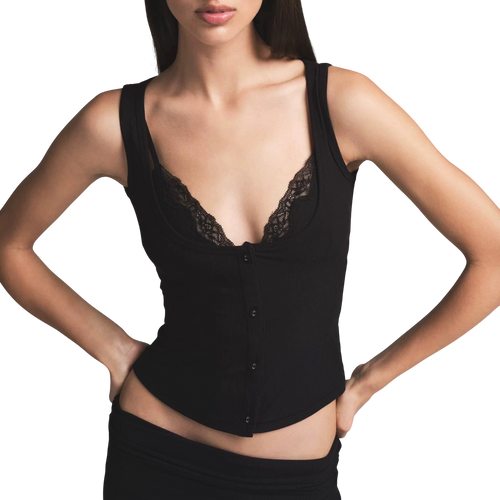 SKIMS LACE PANNELED VEST TOP BLACK