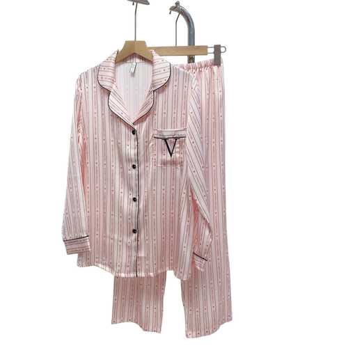 VICTORIAS SECRET PATTERENED SILK PINK NIGHT GOWN