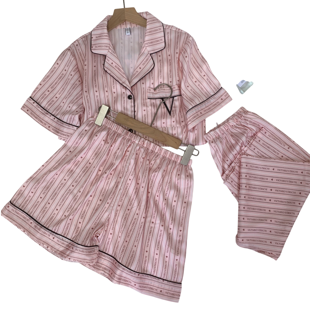 VICTORIAS SECRET PATTERENED SILK PINK 3 PIECE NIGHT GOWN
