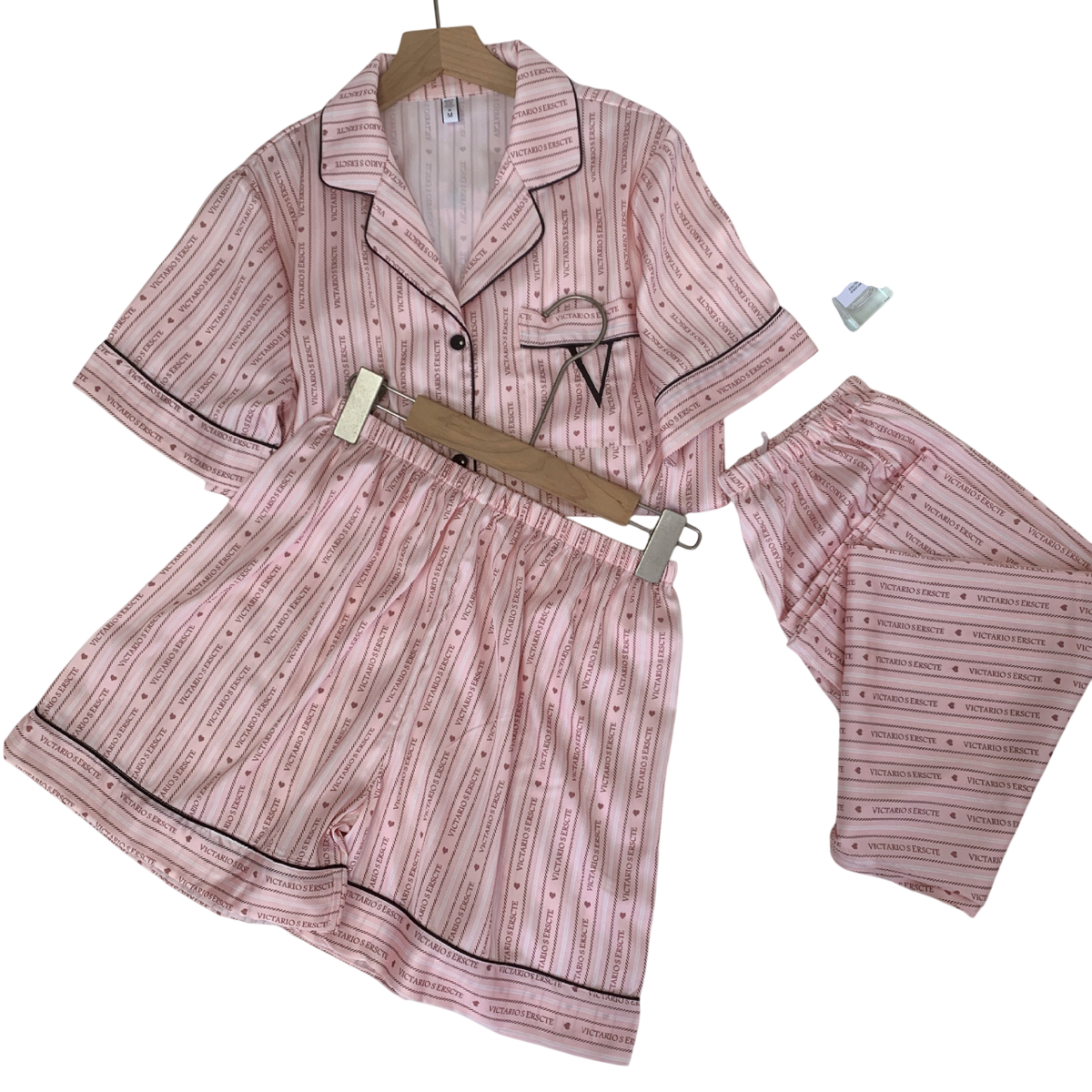 VICTORIAS SECRET PATTERENED SILK PINK 3 PIECE NIGHT GOWN