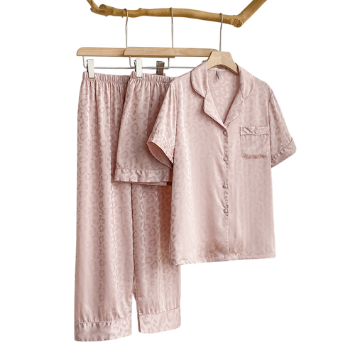 VICTORIAS SECRET PINK LEOPARD SILK NIGHT GOWN 3 PIECE