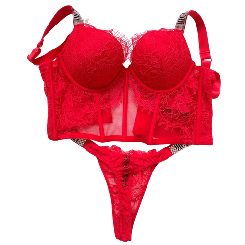 VICTORIAS SECRET SPARLE RED BUSTIER SET
