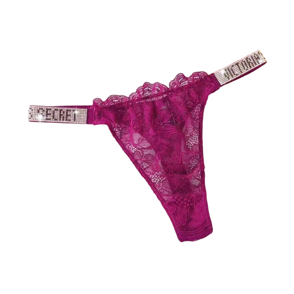 VICTORIAS SECRET LIGHT ROSE RED SPARKLE THONG