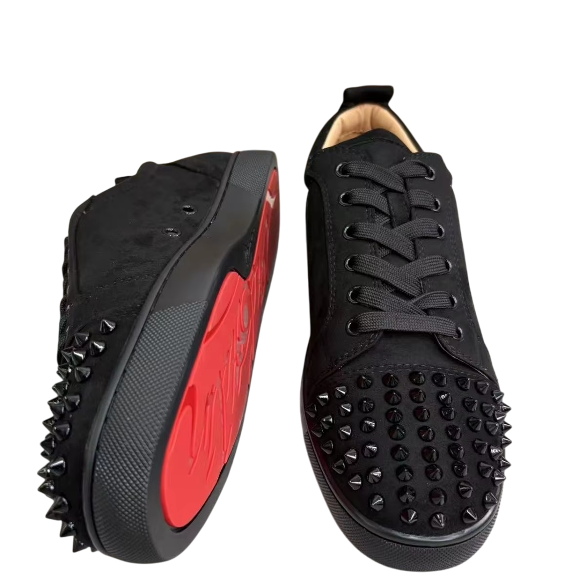 LOUBOUTIN NAVY BLACK SNEAKERS REDBOTTOMS SPIKED